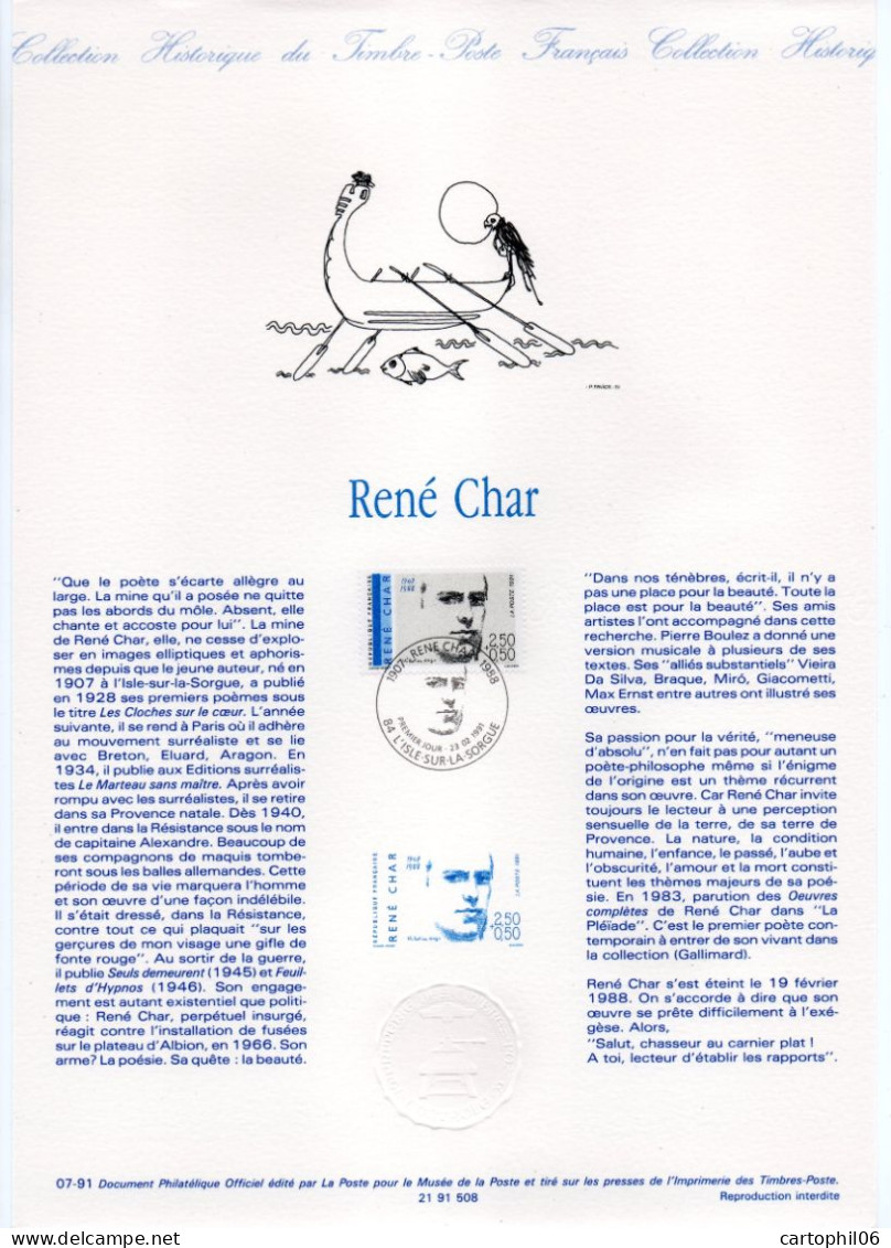 - Document Premier Jour RENÉ CHAR - L'ISLE-SUR-LA-SORGUE 23.2.1991 - - Schrijvers