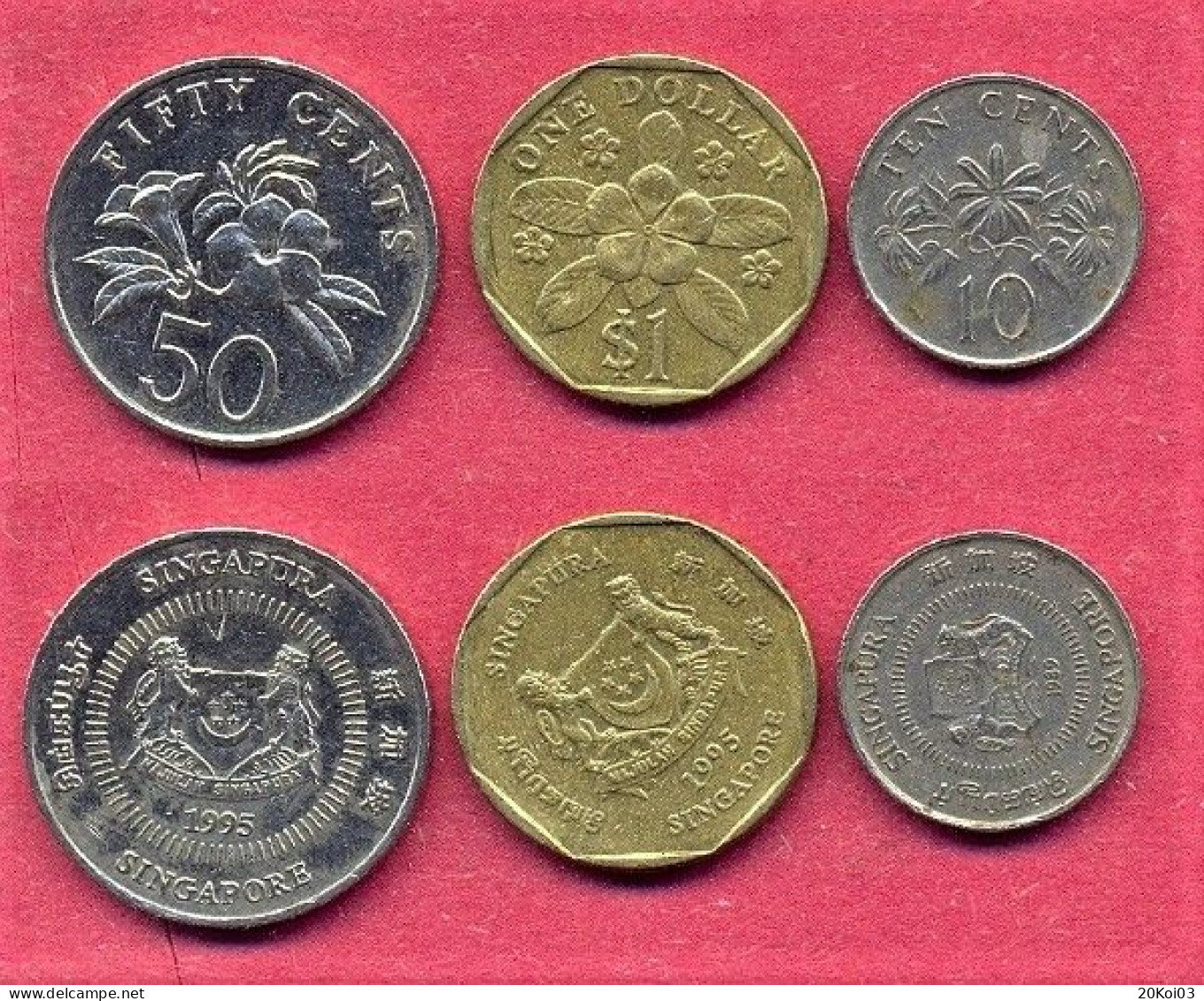Singapore Coins Coin Set 1 Dollar 1995, Fifty 50 Cents 1995, 10 Cents 1989 Singapore - Singapour