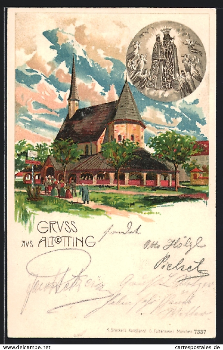 Lithographie Altötting, Wallfahrtskirche  - Altoetting