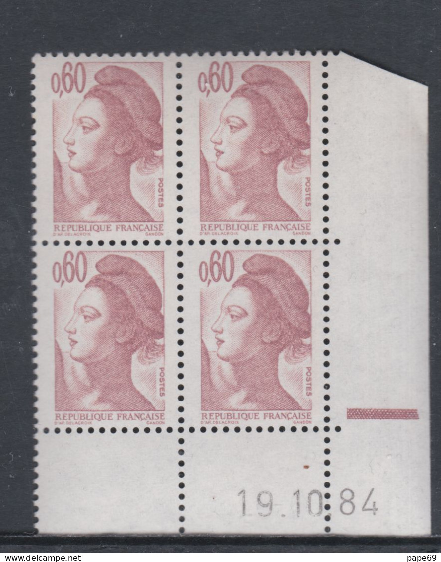 France Type Liberté N° 2239 XX : 60 C. Brun-rose En Bloc De 4 Coin Daté Du 19 . 10 . 84 ; 1 Barre; Sans Charnière TB - 1980-1989