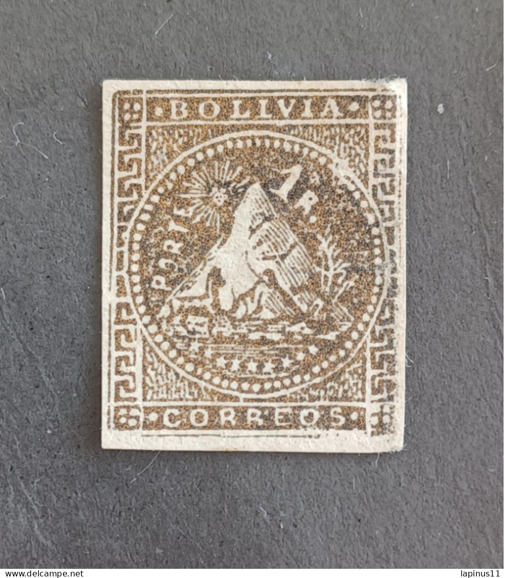 BOLIVIA 21 02 1863 1 ROWS BROWN - SILVER MOUNTAIN IN POTOSI STAMP NOT ISSUE VERY RARE . MNG - Bolivia