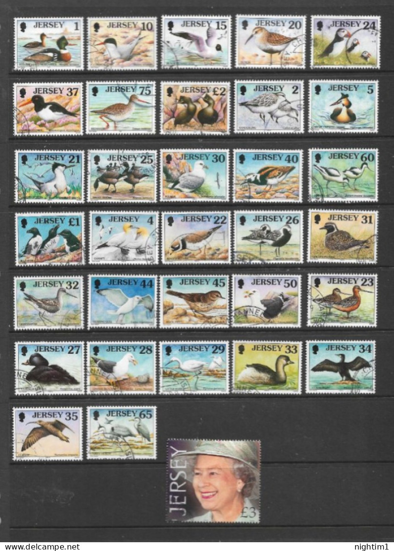 JERSEY COLLECTION. JERSEY DEFINITIVES. SEABIRDS AND WADERS. VALUES TO £3. USED. - Jersey