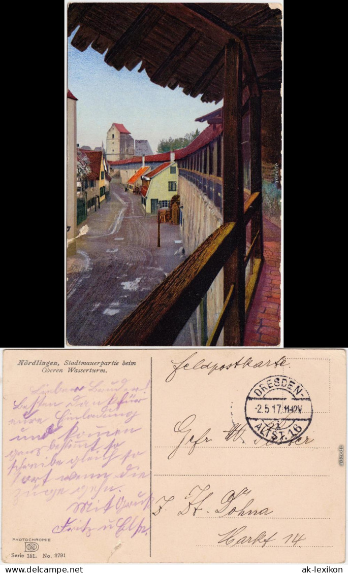 Nördlingen Straßenpartie -Stadtmauer Gen Wasserturm 1917  - Nördlingen