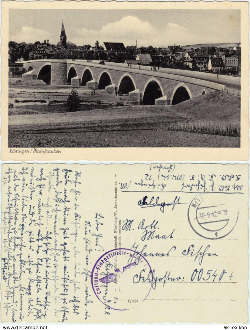 Ansichtskarte Kitzingen Brücke 1942, Stempel Luftgau-Flakartillerie-Schule - Kitzingen