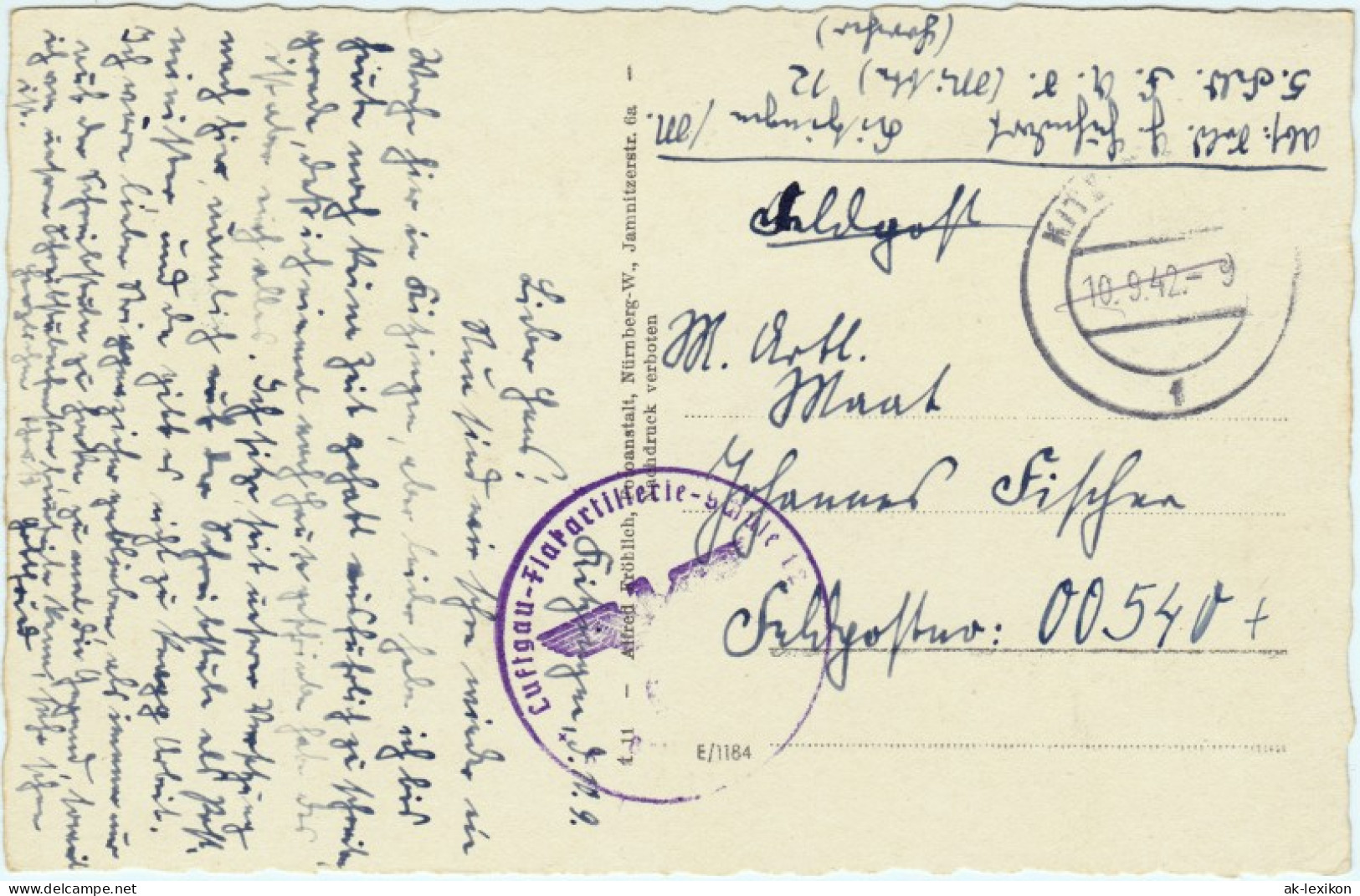 Ansichtskarte Kitzingen Brücke 1942, Stempel Luftgau-Flakartillerie-Schule - Kitzingen