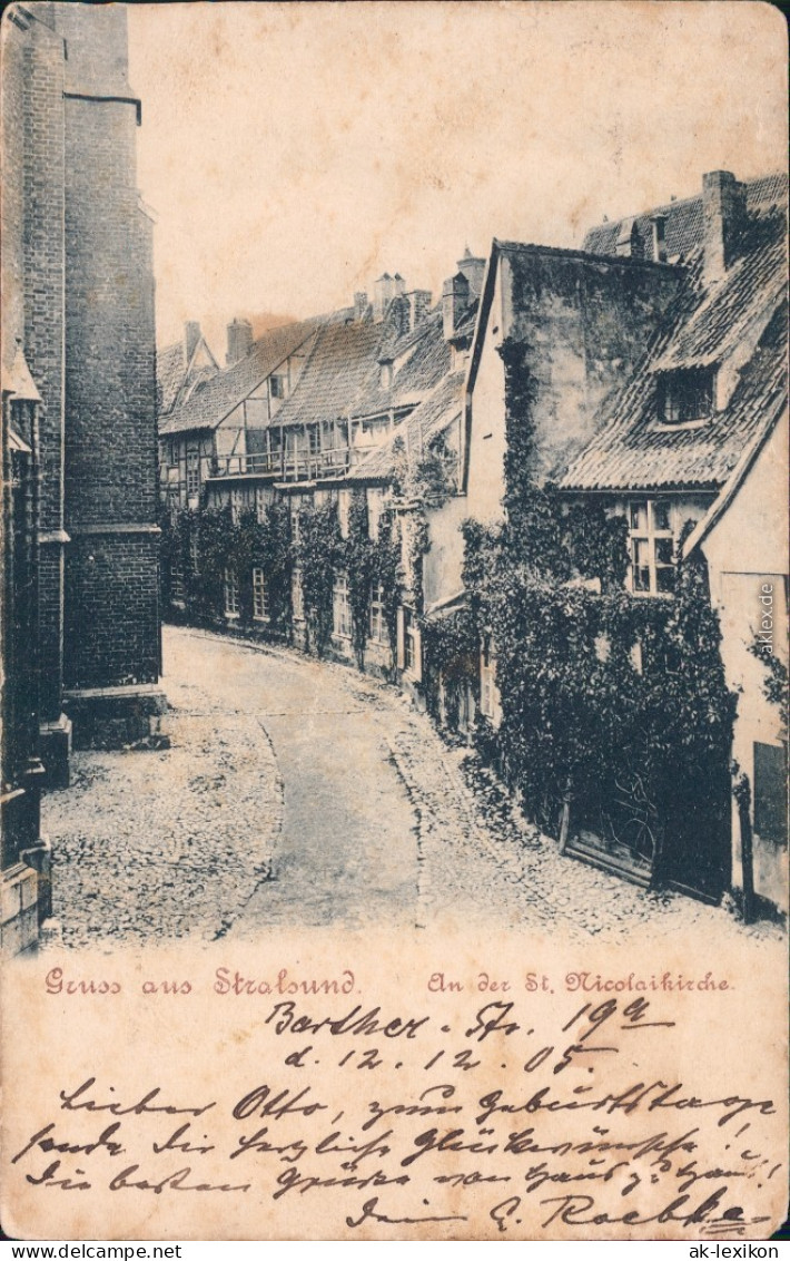 Stralsund Straßenpartie An Der St. Nicolaikirche Ansichtskarte 
 1905 - Stralsund