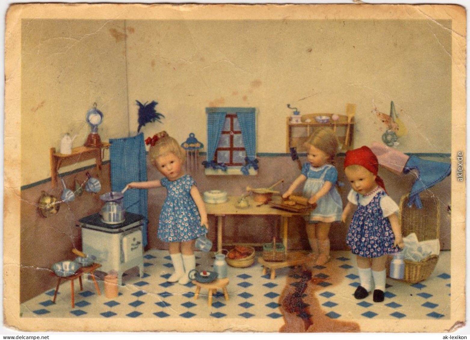  Kinder-Puppen In Der Küche Beim Kochen Und Backen 1969 - Non Classés