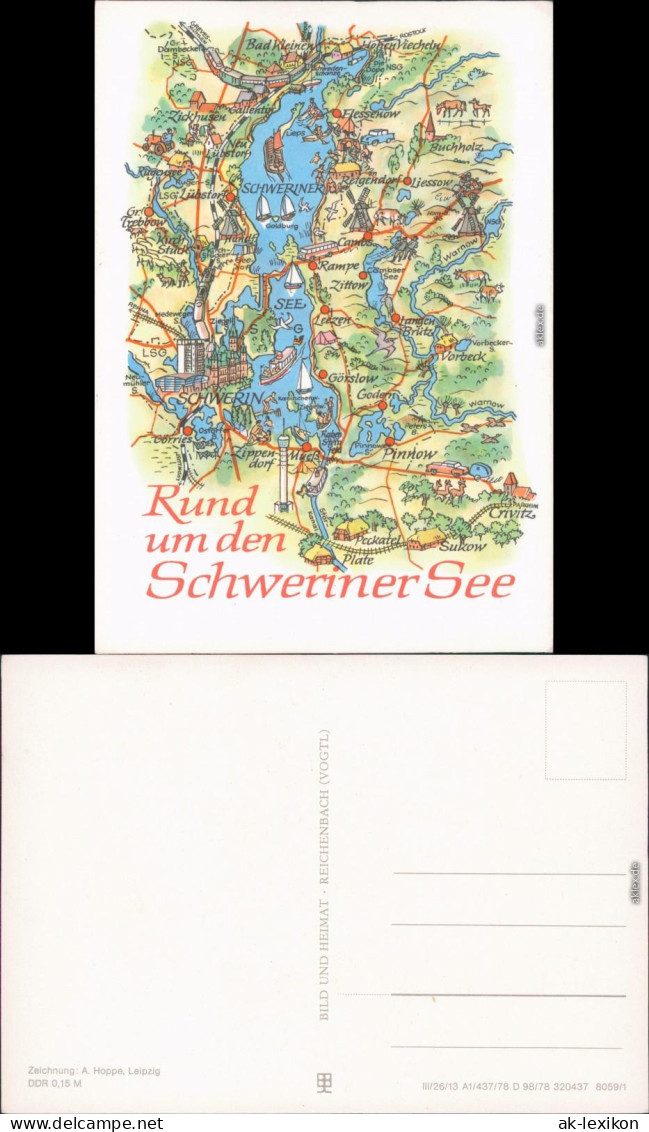 Schwerin Landkarte: Rund Um Den Schweriner See Ansichtskarte  1978 - Schwerin