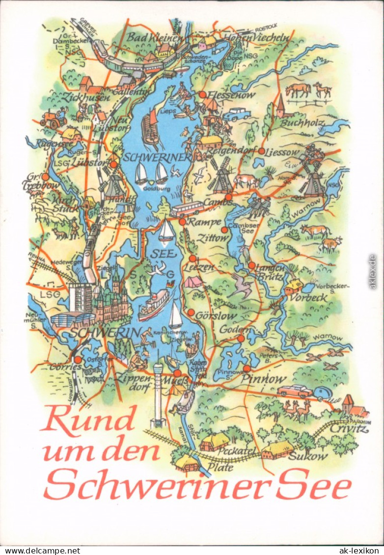 Schwerin Landkarte: Rund Um Den Schweriner See Ansichtskarte  1978 - Schwerin