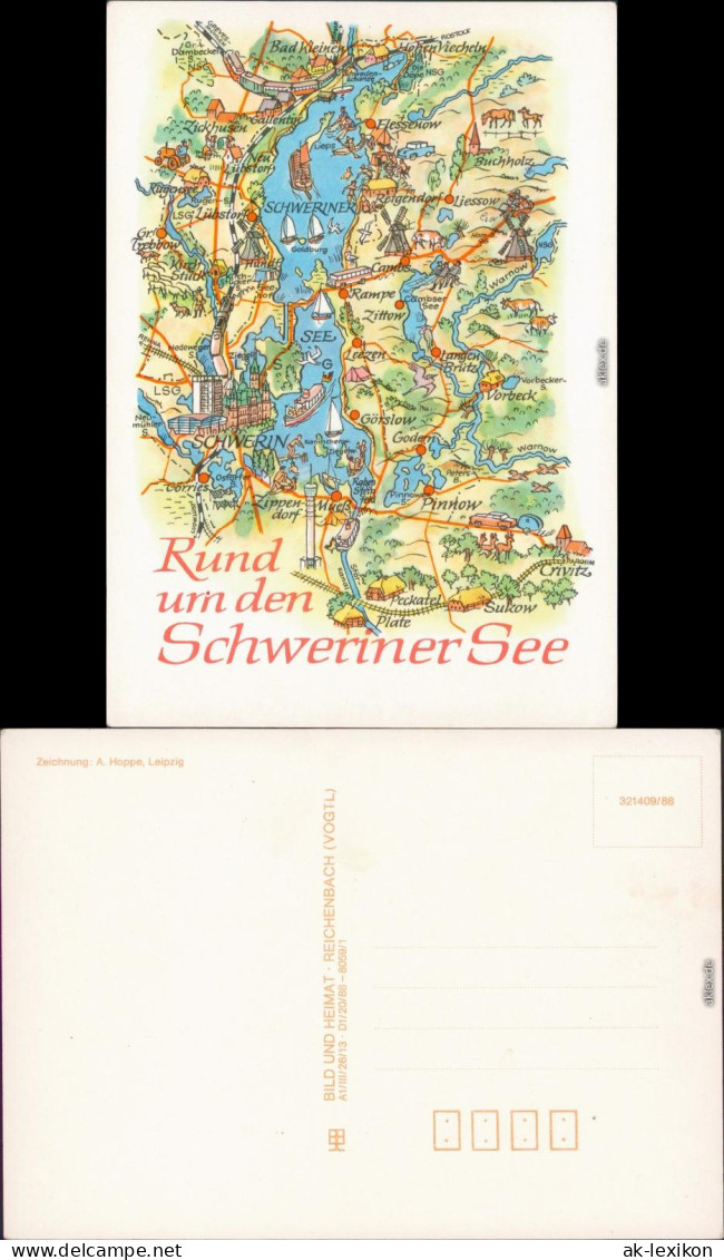 Ansichtskarte  Schwerin Landkarte: Rund Um Den Schweriner See 1988 - Schwerin