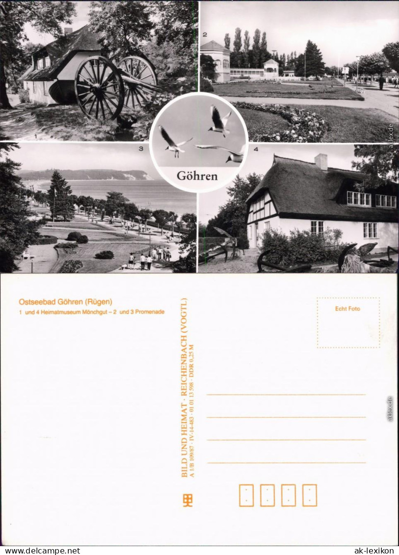 Foto AK Göhren Rügen 1. Und 4. Heimatmuseum Mönchgut, 2. Und 3. Promenade 1987 - Goehren