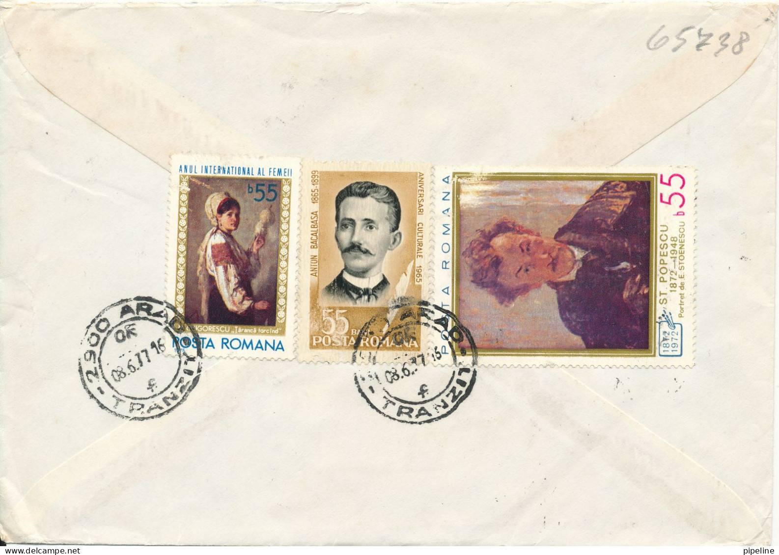 Romania Cover Sent To Denmark 8-6-1977 Topic Stamps Art Painting And Other On Front And Backside Of The Cover - Storia Postale