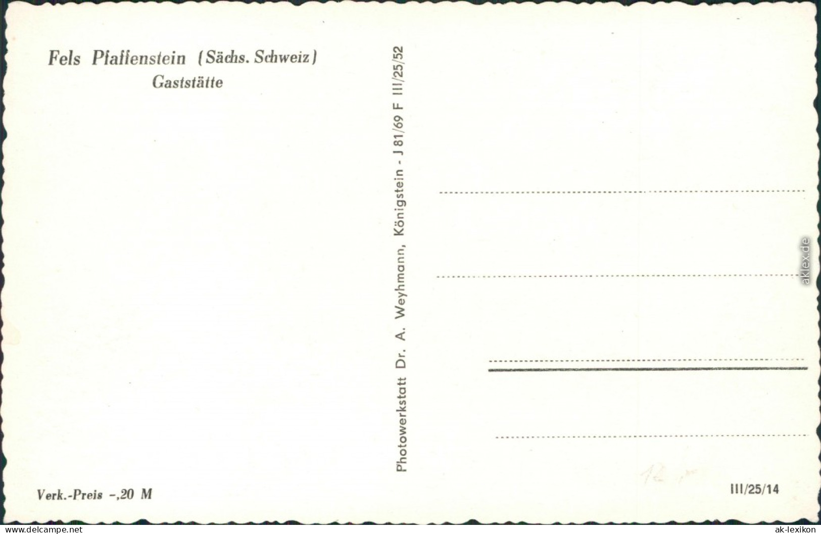 Pfaffendorf-Königstein (Sächsische Schweiz) Gaststätte - Pfaffenstein 1962  - Koenigstein (Saechs. Schw.)