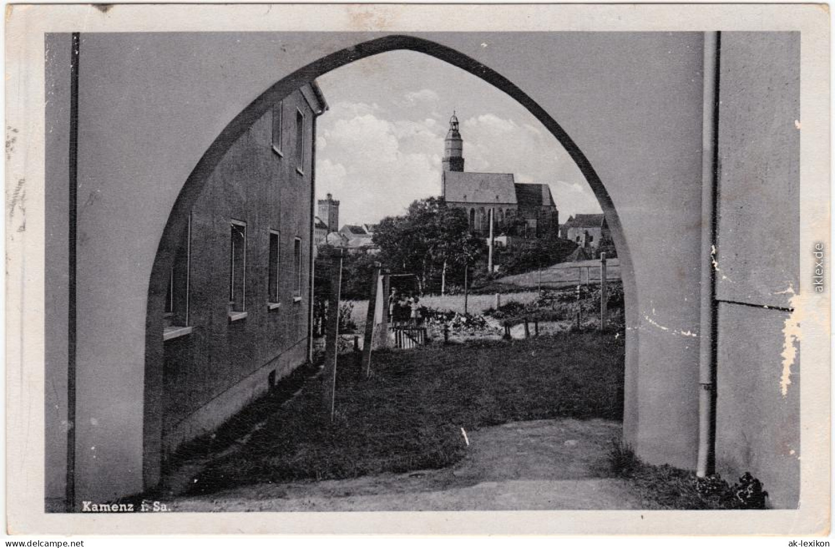 Kamenz Kamjenc Blick Auf Die Kirche Ansichtskarte Oberlausitz 1944 - Kamenz