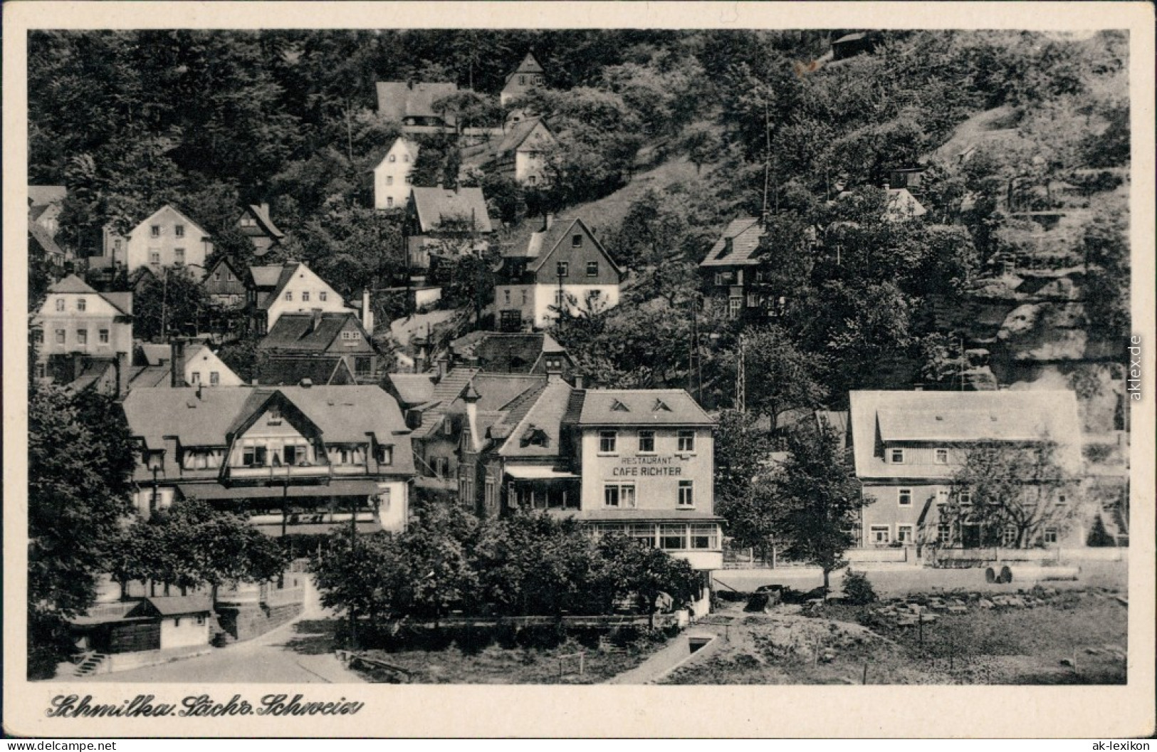 Ansichtskarte Schmilka Panoramablick Kaffee Richter
 1955 - Schmilka