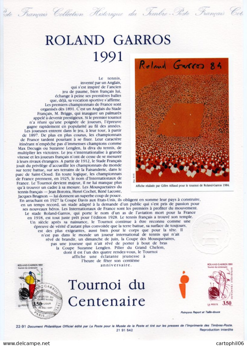 - Document Premier Jour TOURNOI DE TENNIS ROLLAND GARROS - PARIS 24.5.1991 - - Tenis