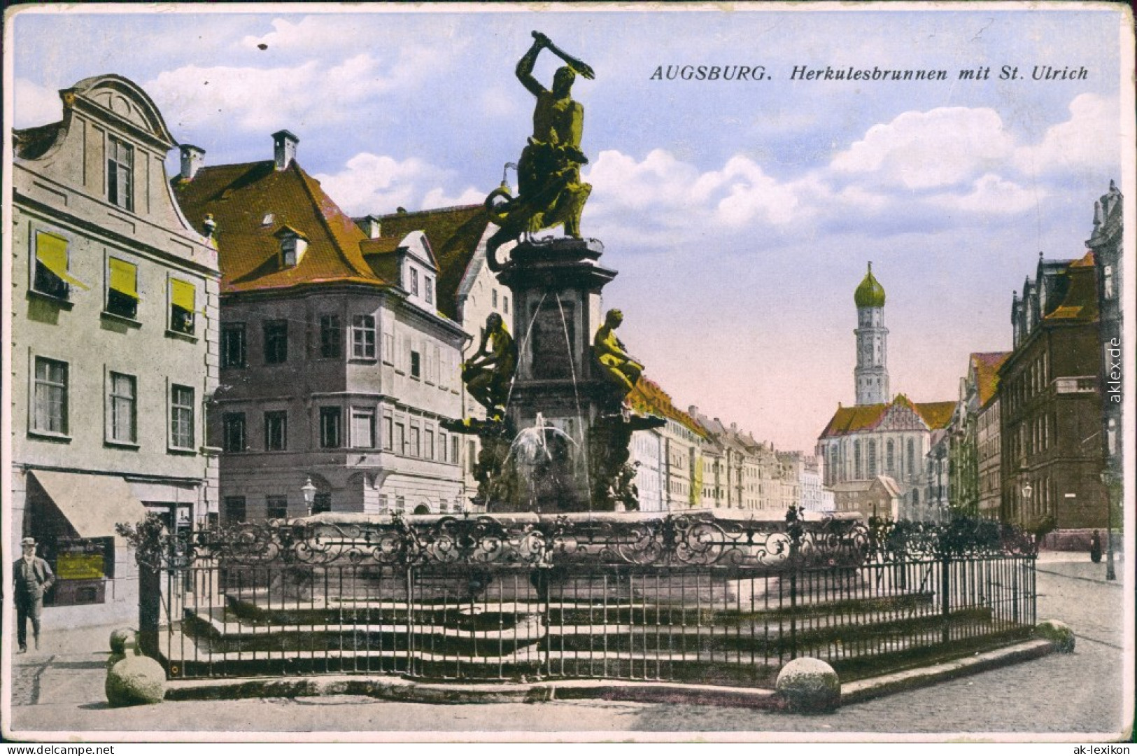 Ansichtskarte Augsburg Herkulesbrunnen Mit St. Ulrich (Zeichnung) 1933 - Augsburg