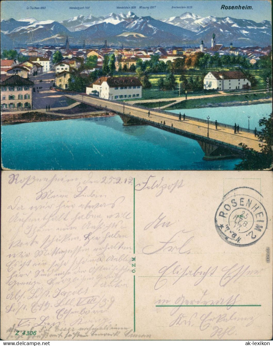 Ansichtskarte Rosenheim Panorama Mit Weitblick (Zeichnung) 1917 - Rosenheim