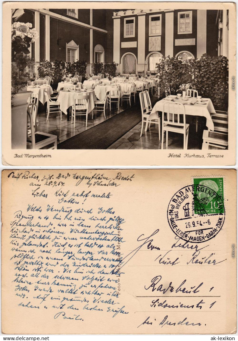 Ansichtskarte Bad Mergentheim Hotel Kurhaus - Terasse 1954 - Bad Mergentheim