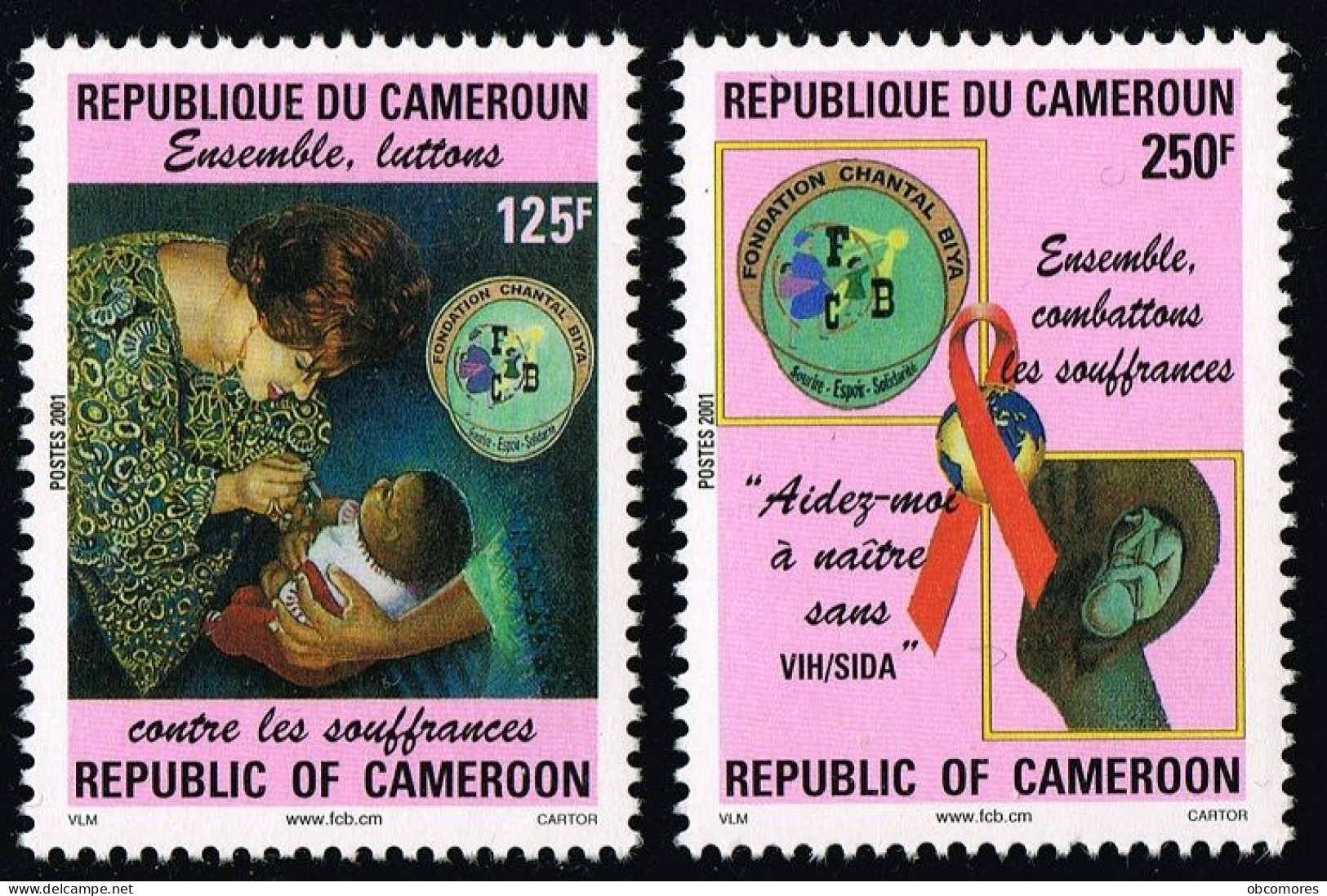 CAMEROUN Cameroon Kamerun 2001 Chantal Biya Foundation AIDS SIDA - Mi 1243A 1244 Sc 939 940 YT 903 904 MNH ** - Ziekte