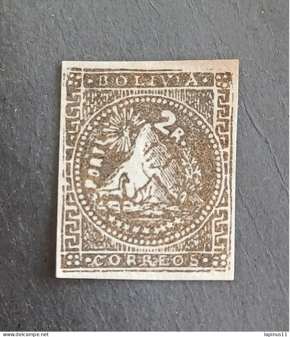 BOLIVIA 21 02 1863 2 ROWS BROWN - SILVER MOUNTAIN IN POTOSI STAMP NOT ISSUE VERY RARE . MNG - Bolivien