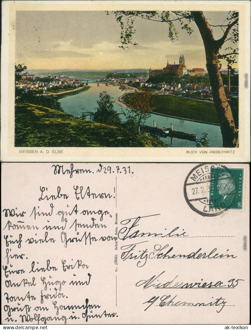 Ansichtskarte Meißen Blick Von Proschwitz 1931  - Meissen