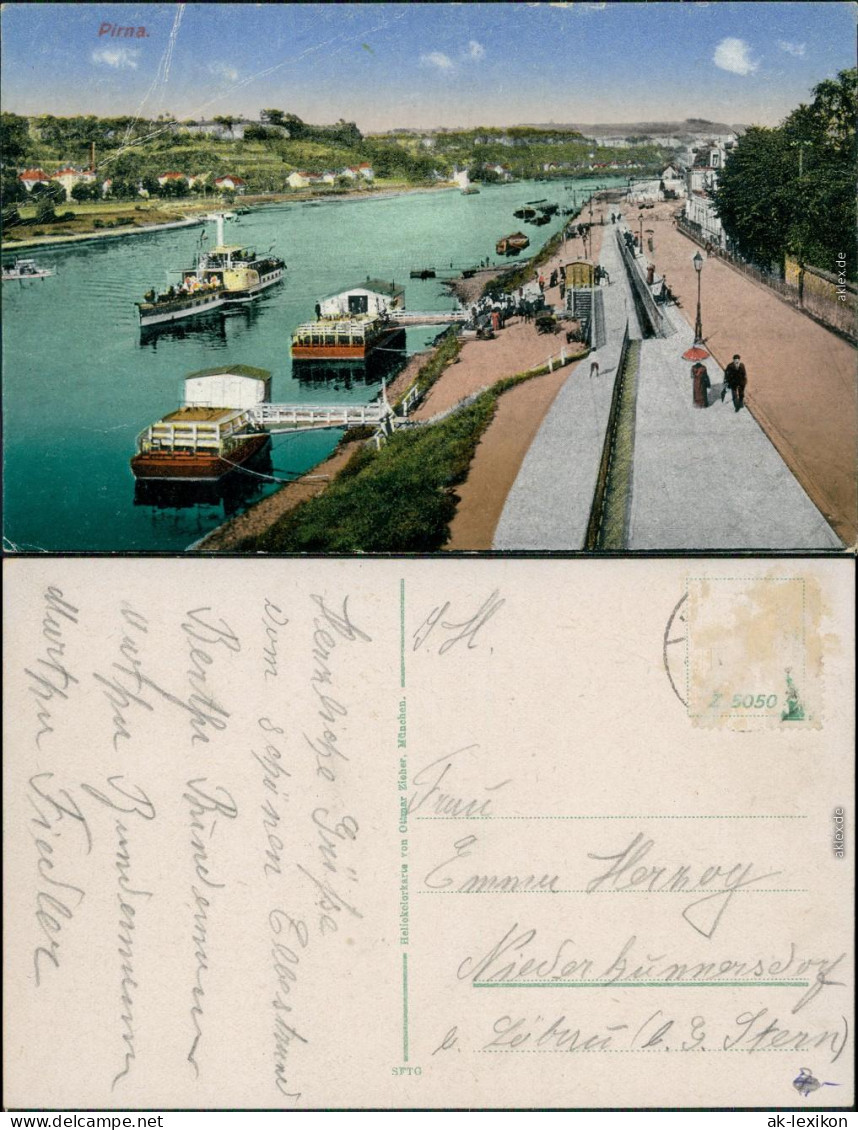 Ansichtskarte Pirna Dampferanlegestelle 1915  - Pirna