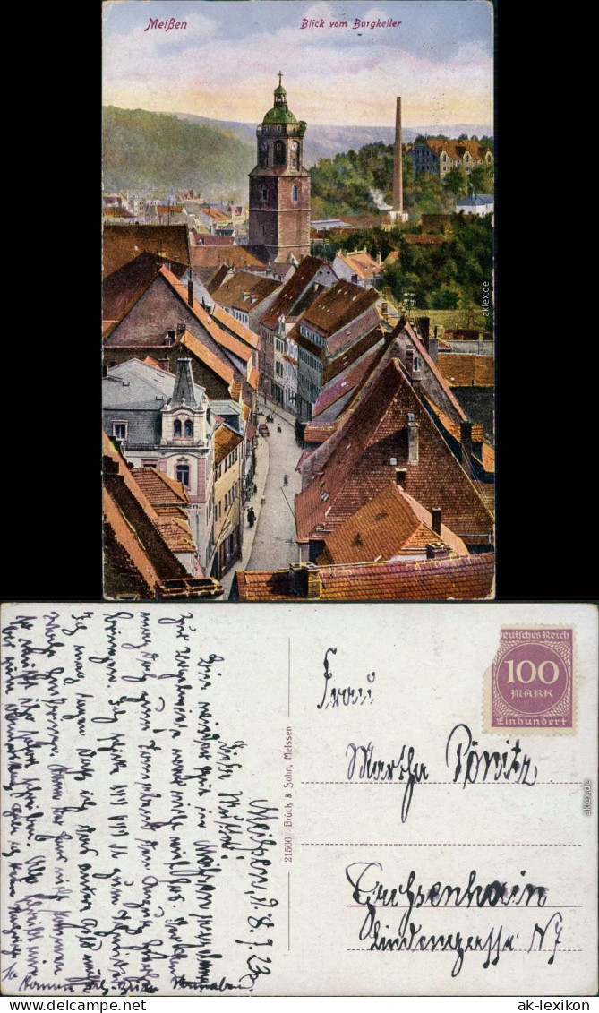 Ansichtskarte Meißen Blick Vom Burgkeller 1923 - Meissen