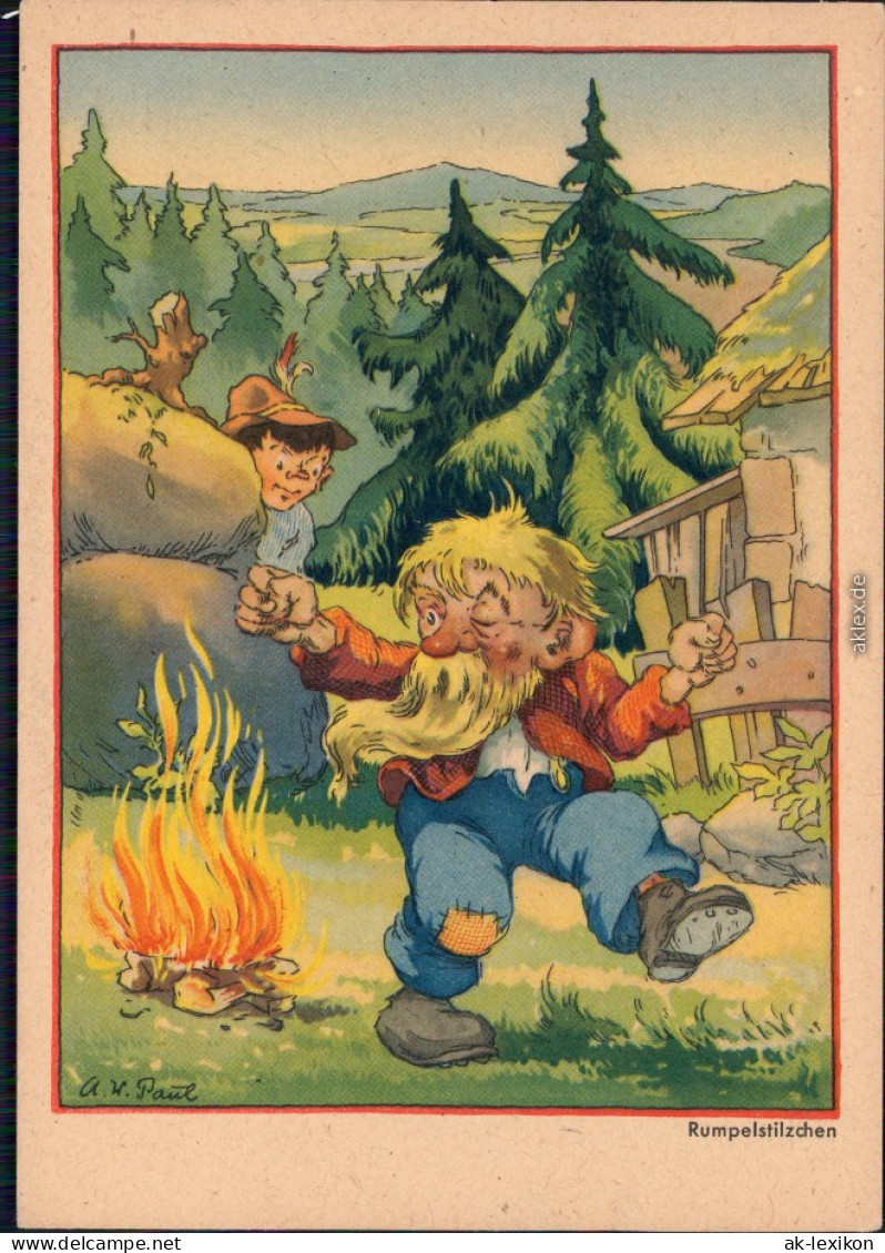  Märchen: Rumpelstilzchen Tanzt Ums Feuer, Künstlerkarte: A.W. Paul 1956 - Fairy Tales, Popular Stories & Legends