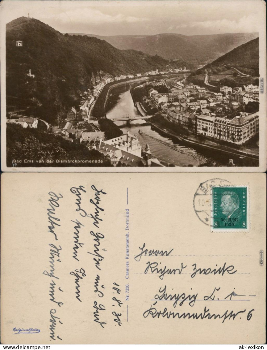 Ansichtskarte Bad Ems Blickk Auf Die Bismarckpromenade 1929  - Bad Ems