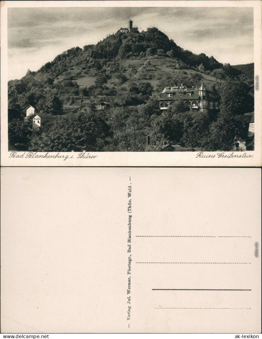 Ansichtskarte Bad Blankenburg Burgruine Greifenstein 1934  - Bad Blankenburg