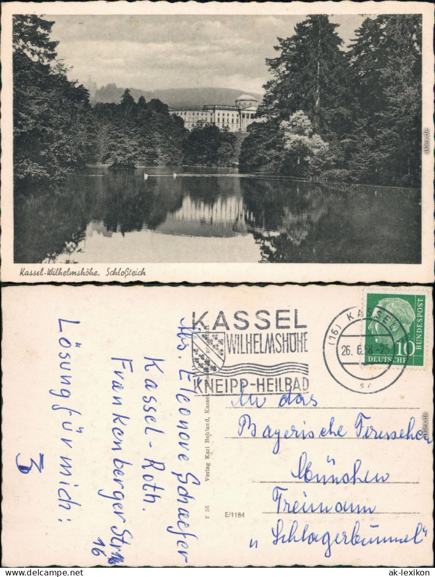 Ansichtskarte Bad Wilhelmshöhe-Kassel Cassel Schloss Mit Schlossteich 1958 - Kassel