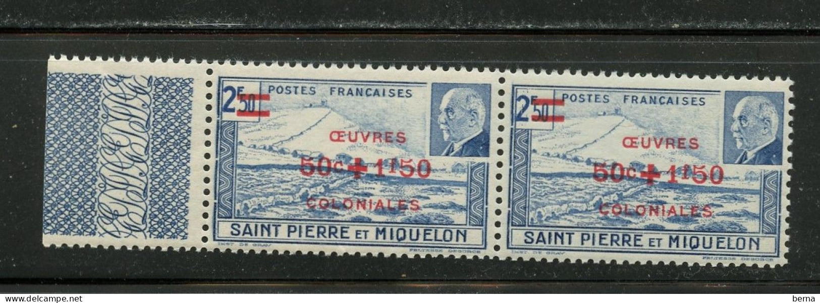 SAINT PIERRE ET MIQUELON PETAIN 312 PAIRE SURCHARGE DEPLACEE LUXE NEUF SANS CHARNIERE - Ungebraucht