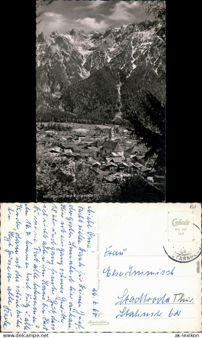 Ansichtskarte Mittenwald Panorama-Ansicht, Karwendelgebirge 1955 - Mittenwald