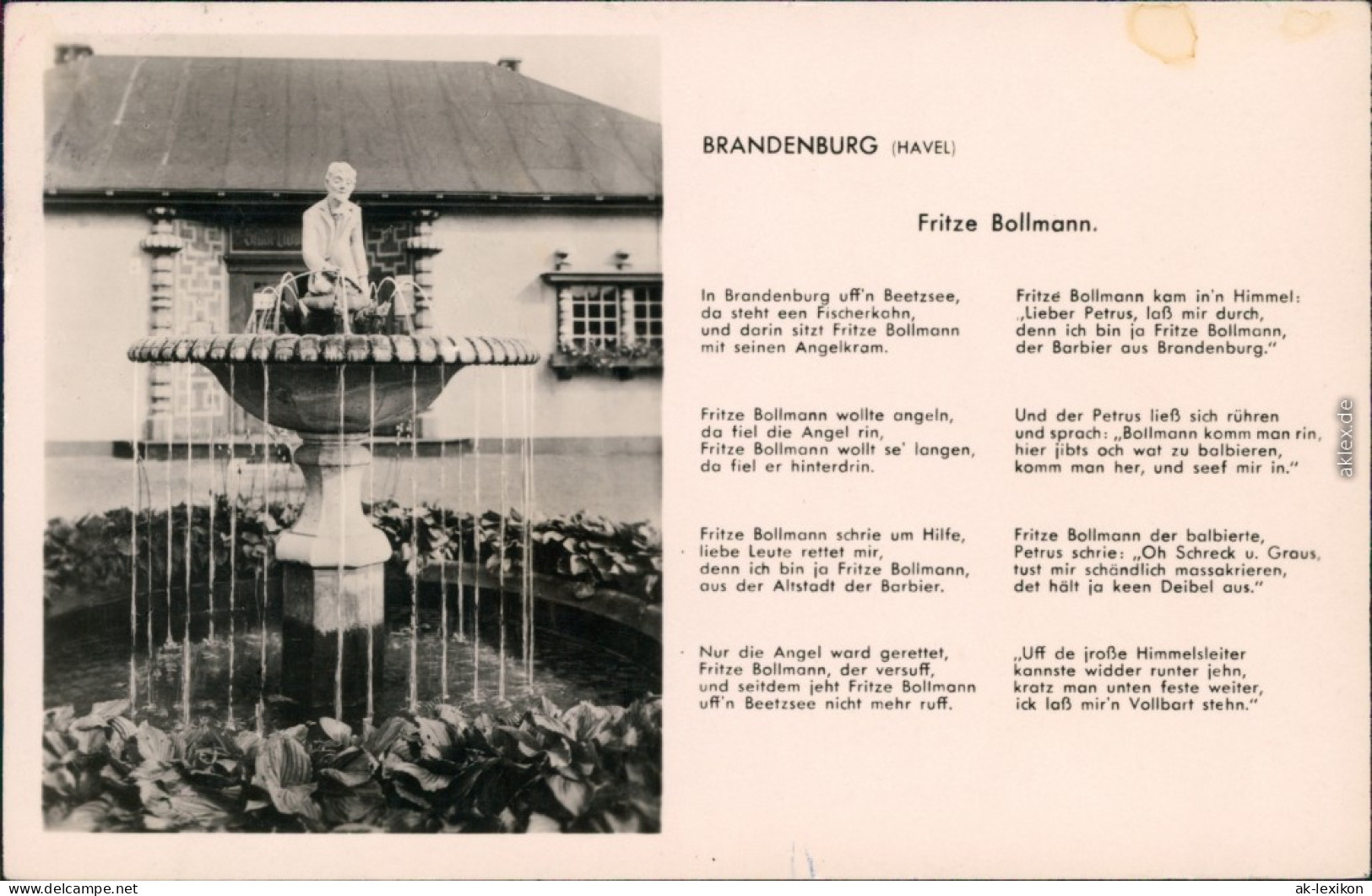 Ansichtskarte Brandenburg An Der Havel Brunnen - Fritz Bollmann - Gedicht 1956 - Brandenburg