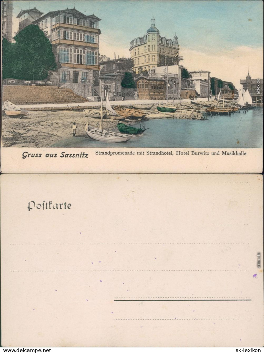 Sassnitz Saßnitz Strandpromenade Mit Strandhotel Und Hotel Burwitz 1913  - Sassnitz