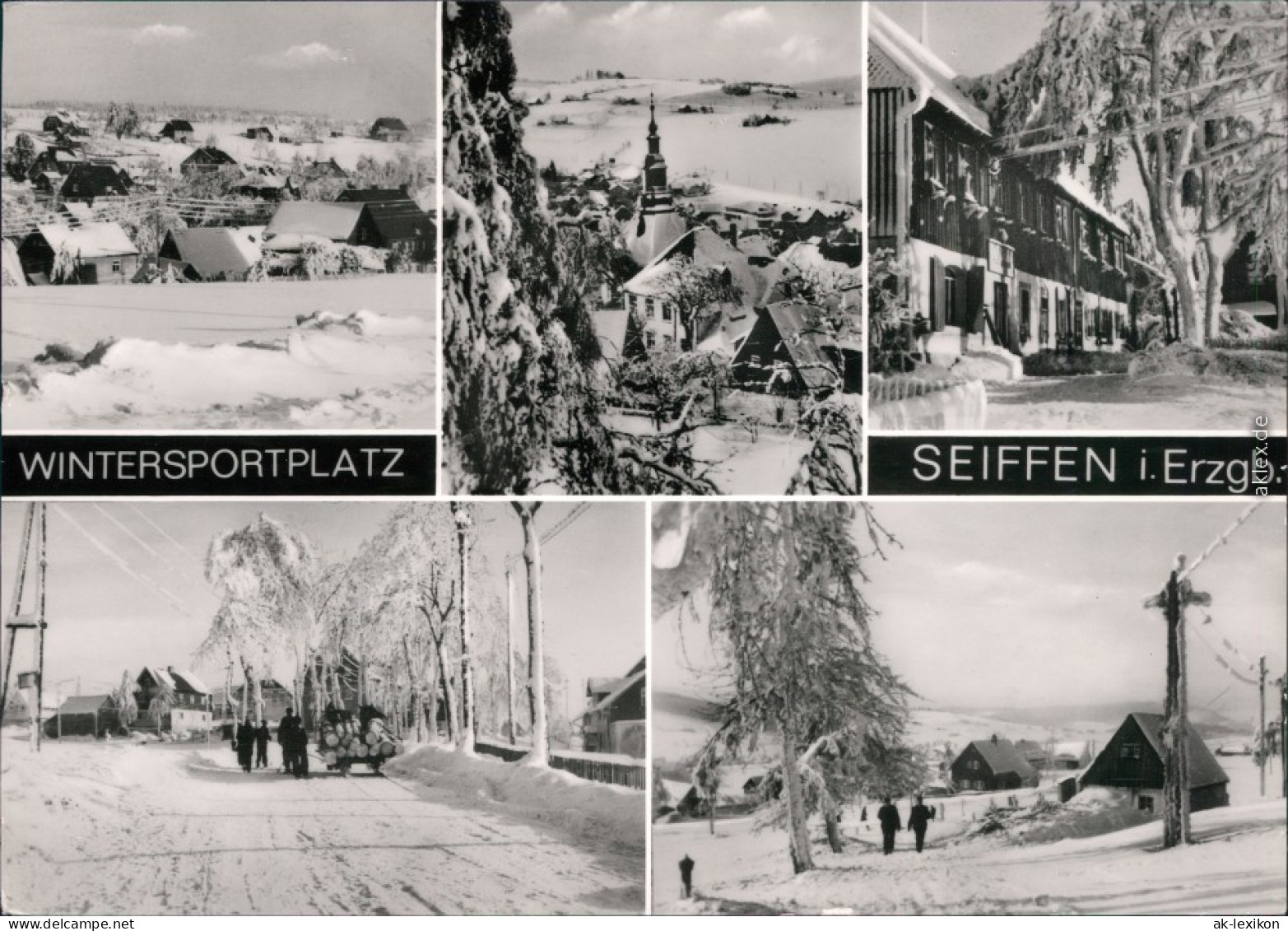 Seiffen (Erzgebirge) Panorama-Ansichten, Häuseransicht, Kirche - Im Winter 1979 - Seiffen