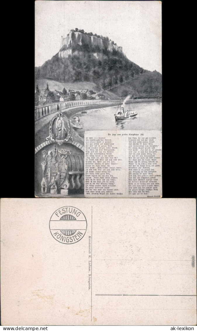 Königstein (Sächsische Schweiz) Sage, Fass Und Festung - Künstlerkarte 1915  - Koenigstein (Saechs. Schw.)