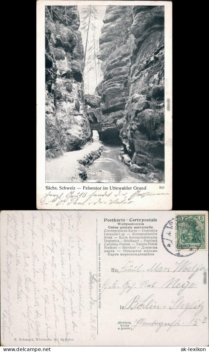 Ansichtskarte Wehlen Felsentor Im Uttewalder Grund 1915 - Wehlen