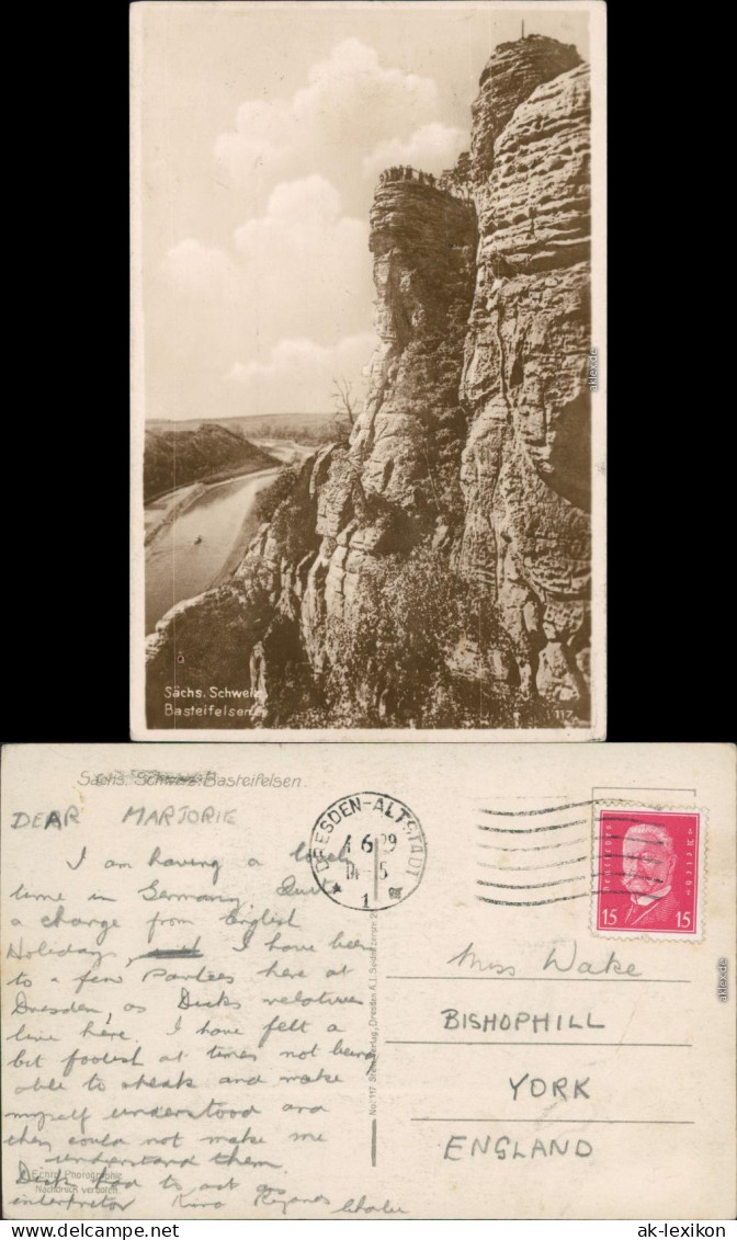 Ansichtskarte Rathen Basteifelsen (Sächsische Schweiz) 1929 - Rathen