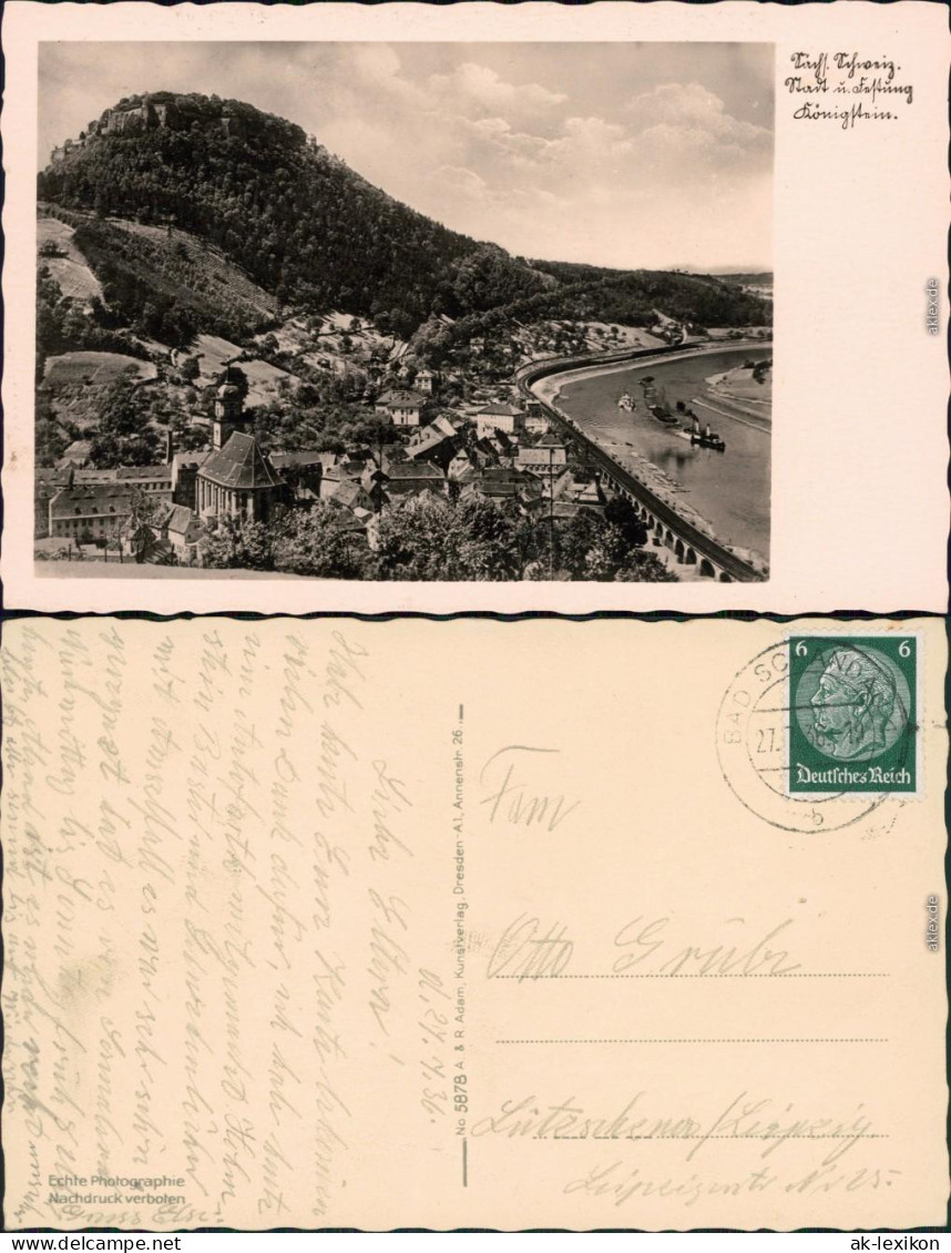 Ansichtskarte Königstein (Sächsische Schweiz) Panorama-Ansicht 1936 - Koenigstein (Saechs. Schw.)