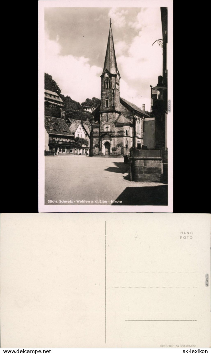 Ansichtskarte Dorf Wehlen-Wehlen Kirche 1955  - Wehlen