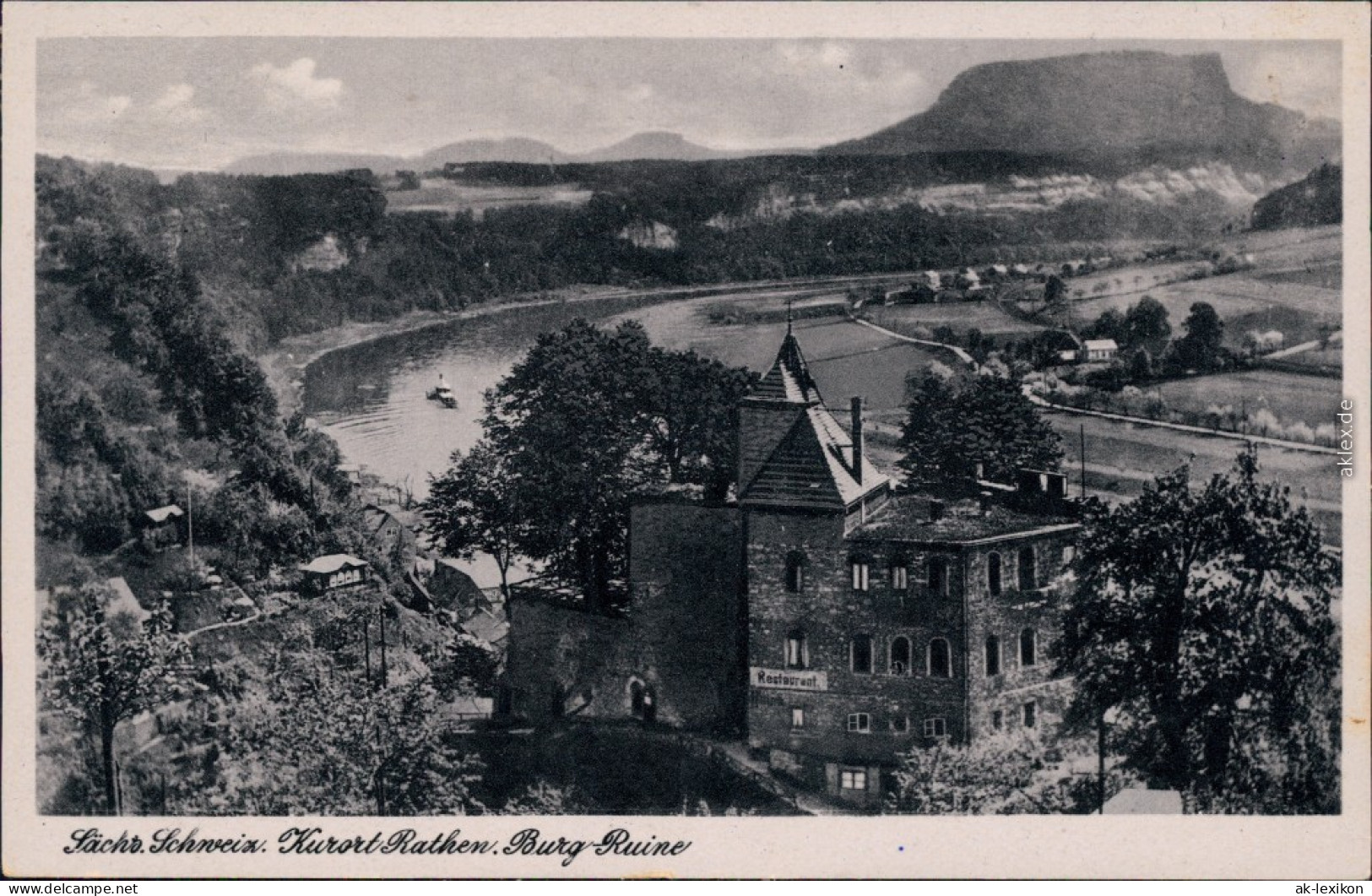 Ansichtskarte Rathen Restaurant - Burg-Ruine 1953  - Rathen