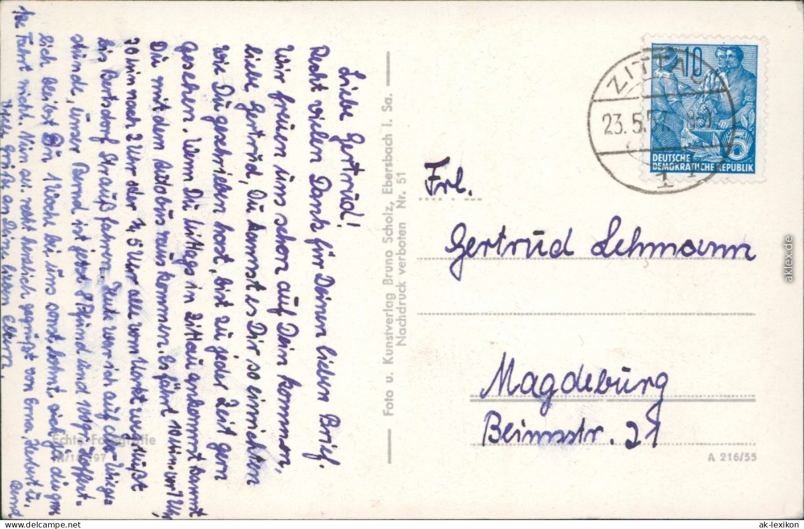 Ansichtskarte Zittau Blumenuhr 1957 - Zittau
