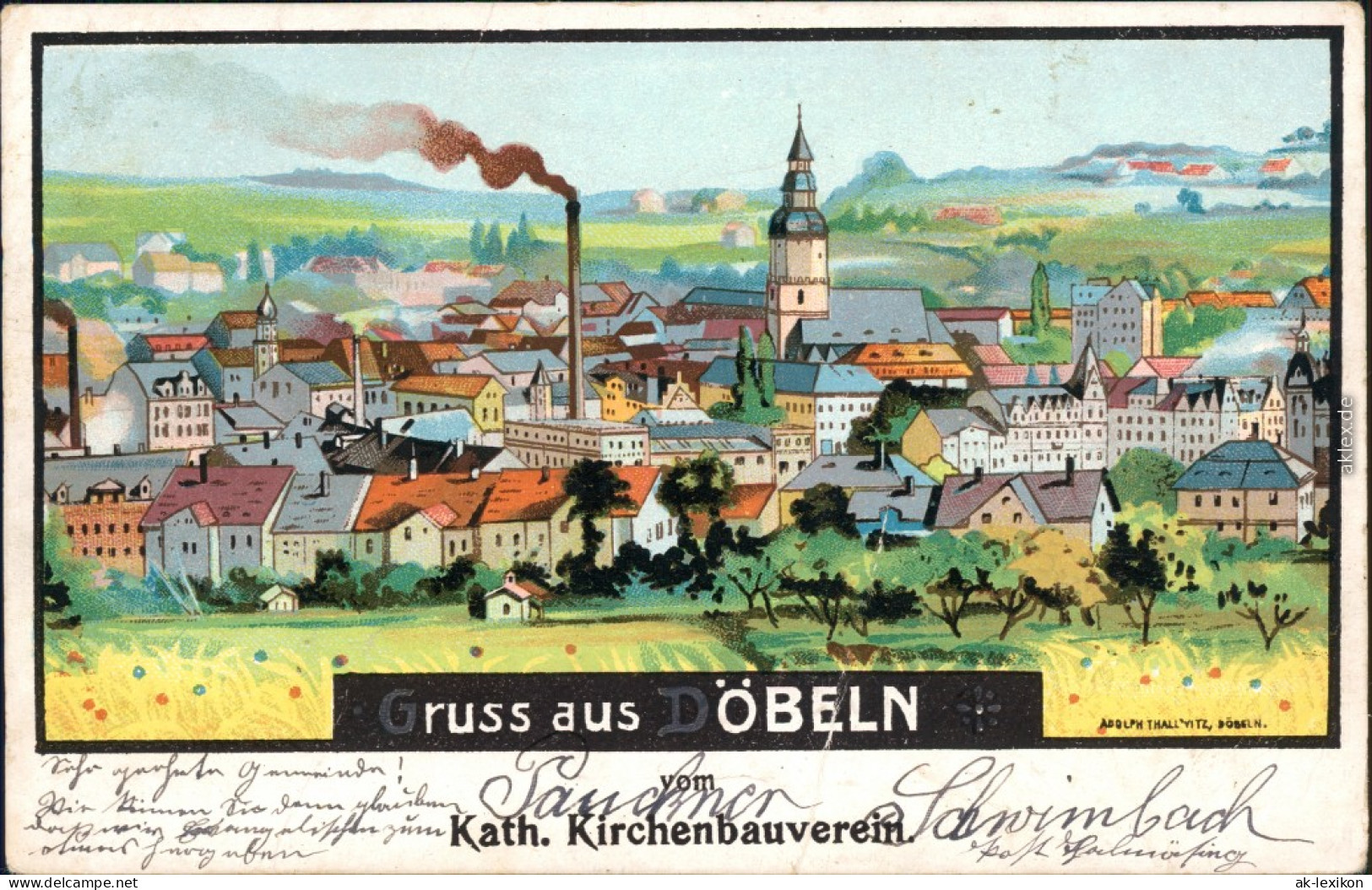 Döbeln Panoramablick Großen Schornstein In Der Mitte(Zeichnung) 1907 - Döbeln