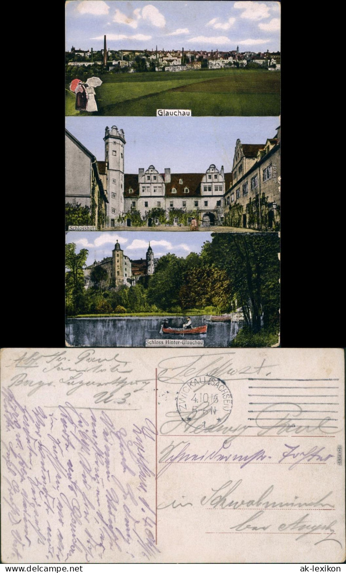 Ansichtskarte Glauchau 3 Bild: Stadt, Schloßhof Und Schloß 1916  - Glauchau