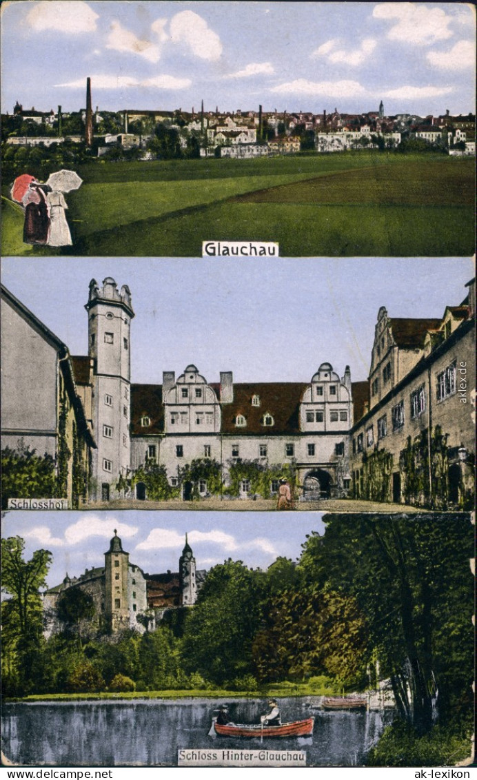 Ansichtskarte Glauchau 3 Bild: Stadt, Schloßhof Und Schloß 1916  - Glauchau