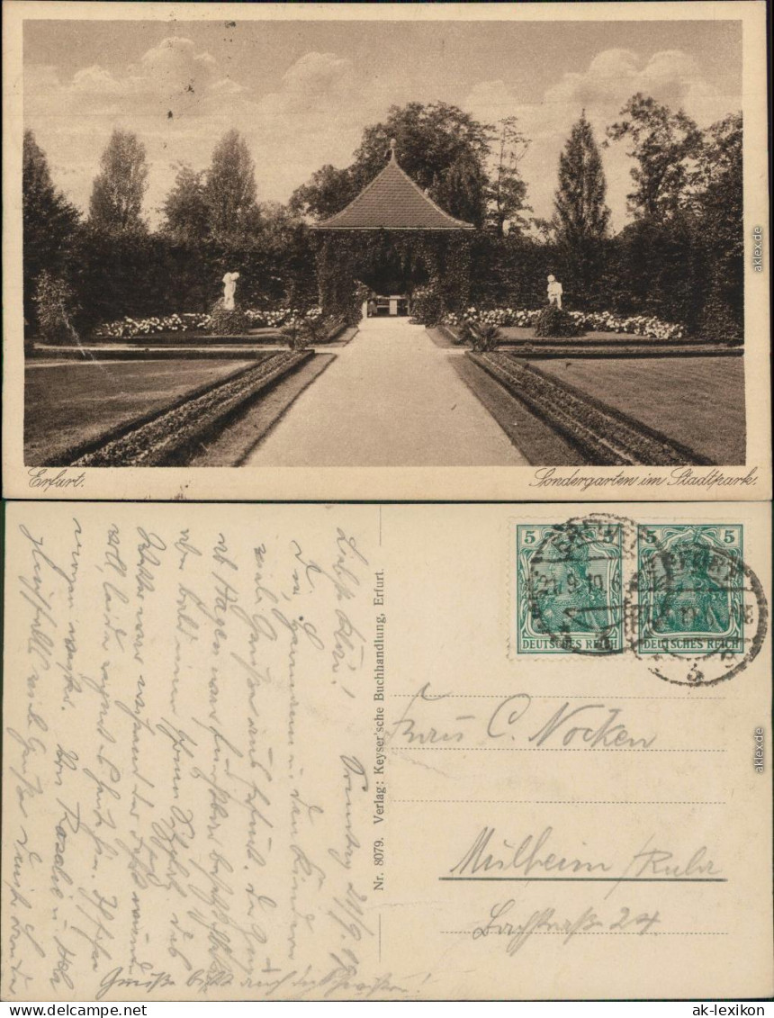 Ansichtskarte Erfurt Sondergarten Im Stadtpark 1919  - Erfurt