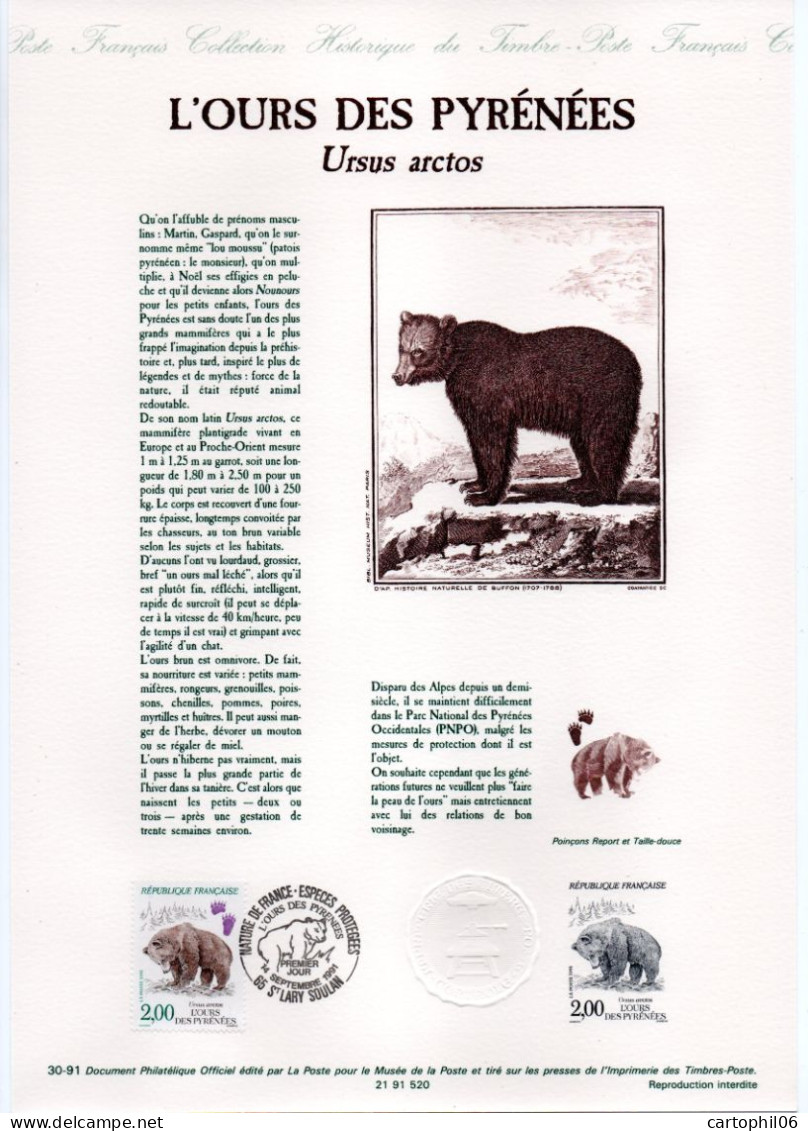 - Document Premier Jour L'OURS DES PYRÉNÉES - SAINT-LARY SOULAN 14.9.1991 - - Bären