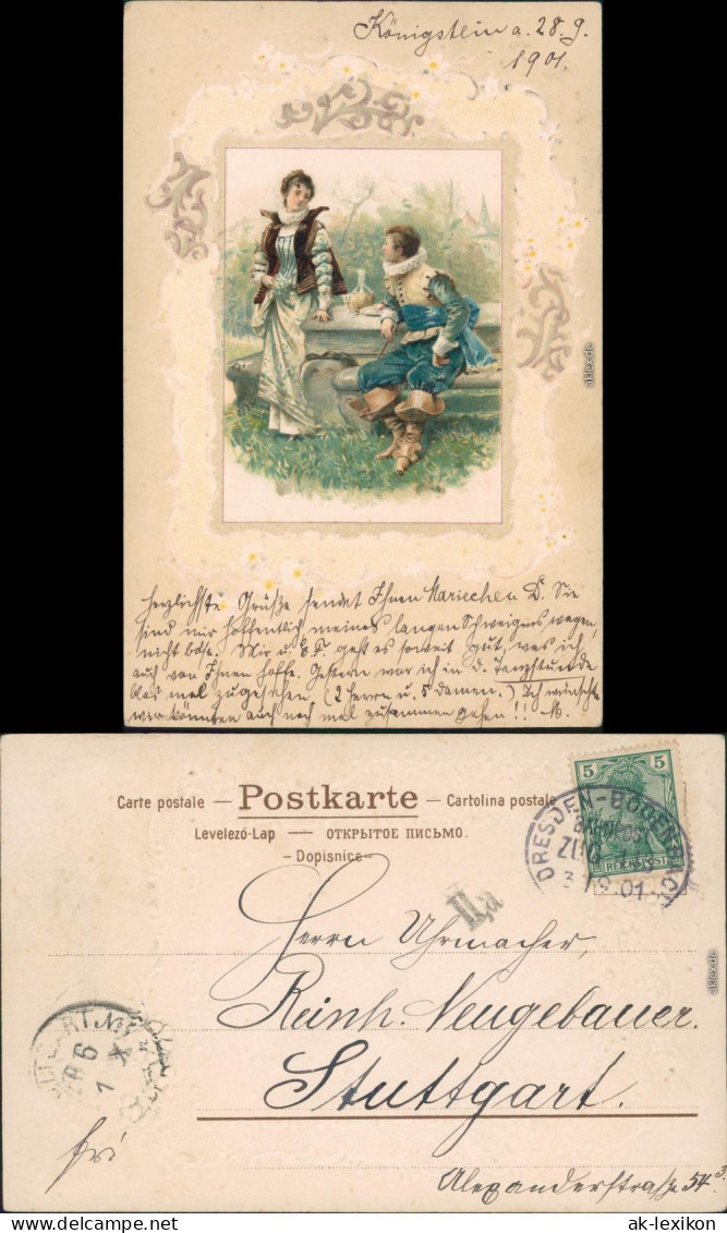 Menschen/Soziales Leben - Liebespaare Im Park  1901 Prägekarte - Couples